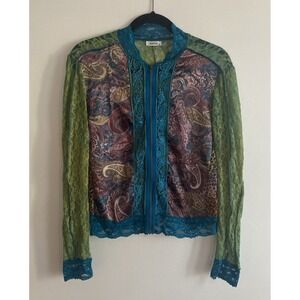 Jaipur Jacket Medium Sheer Lace Mesh‎ Embellished Lace Paisley Y2K Boho Silky
